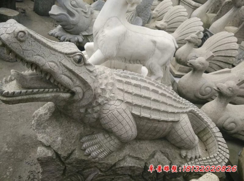 鳄鱼石雕大理石动物雕塑 