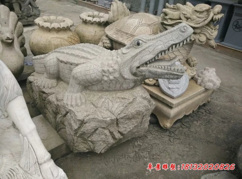 鳄鱼石雕大理石动物雕塑 