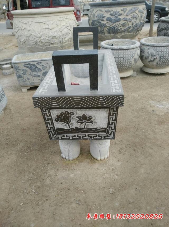 方形香炉雕塑寺庙石雕香炉 (2)