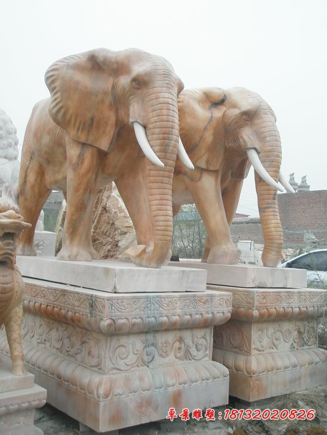 公园大象雕塑晚霞红动物石雕 (3)