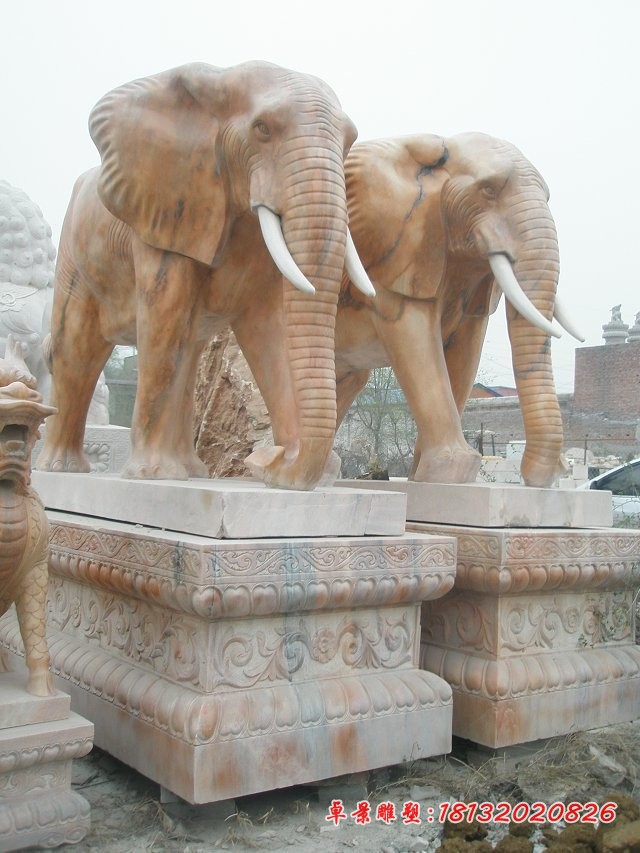 公园大象雕塑晚霞红动物石雕 (4)