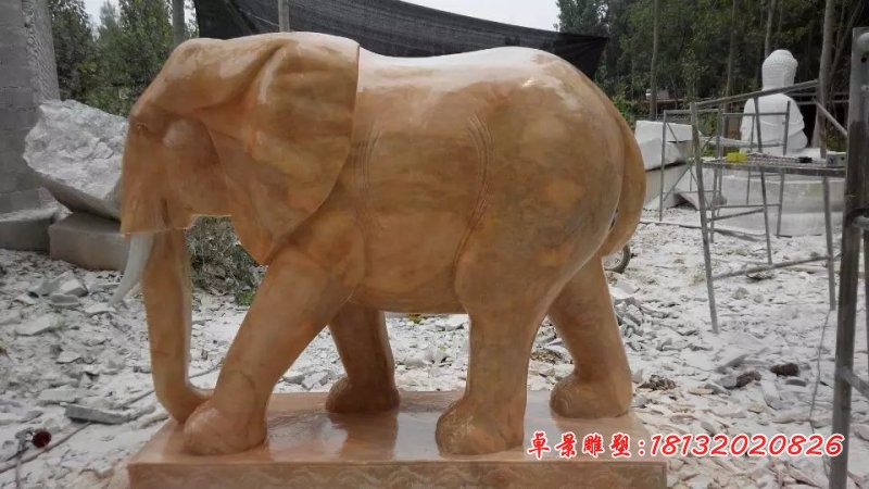 公园大象雕塑晚霞红石雕大象 (3)
