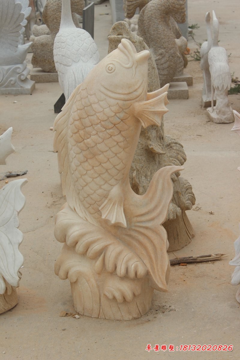 公园石雕鱼晚霞红喷泉鱼雕塑 