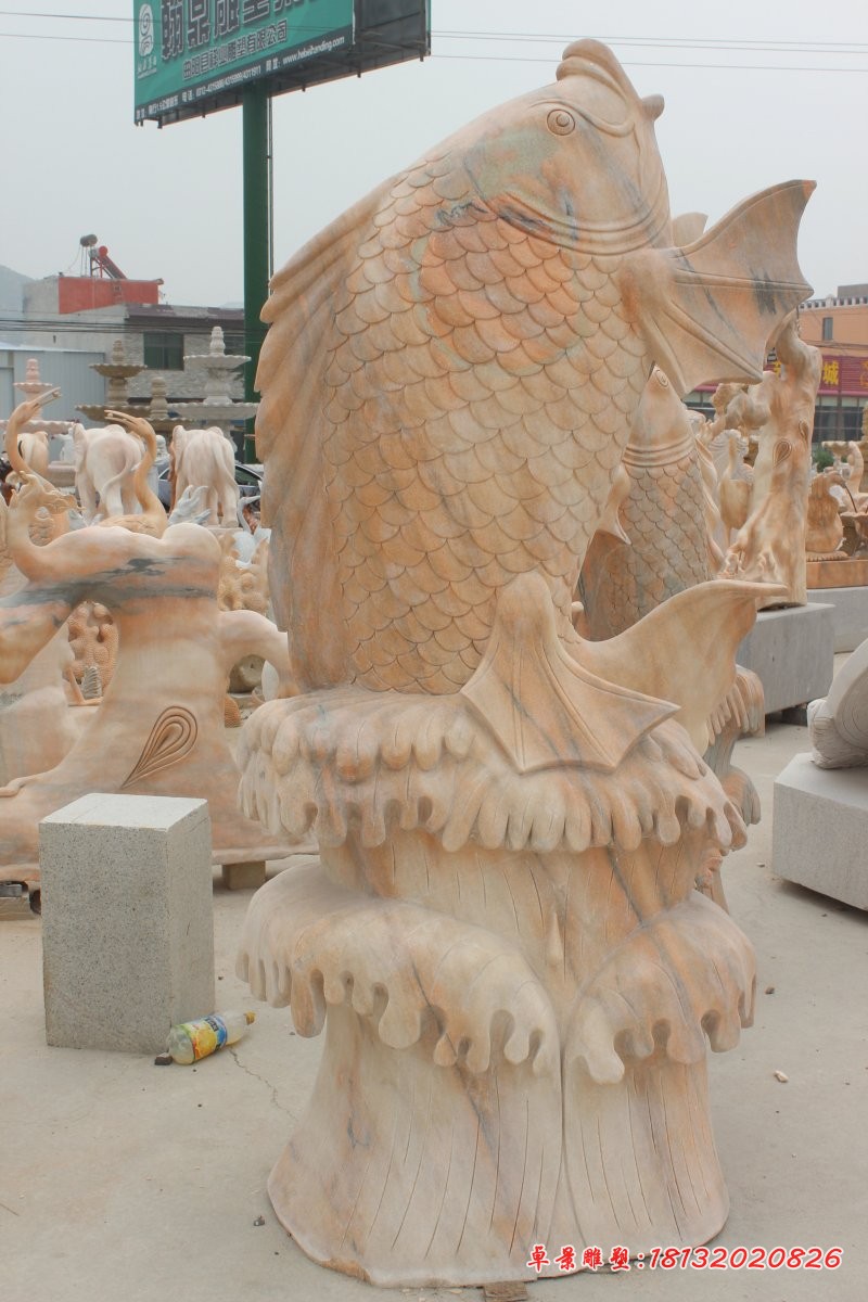 公园石雕鱼晚霞红喷泉鱼雕塑 