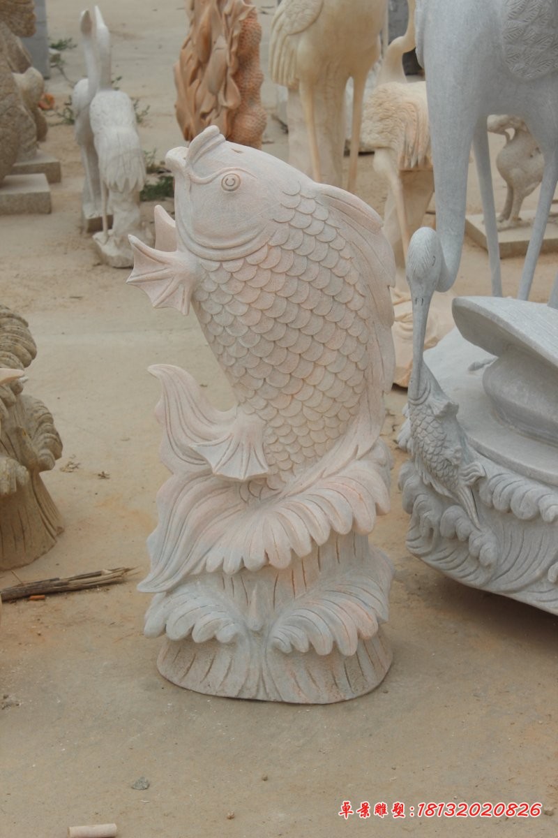 公园石雕鱼晚霞红喷泉鱼雕塑 