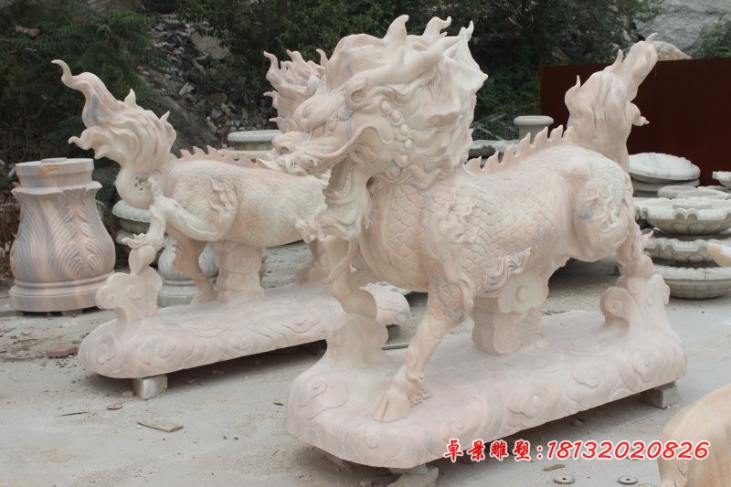 古代麒麟石雕晚霞红神兽雕塑 