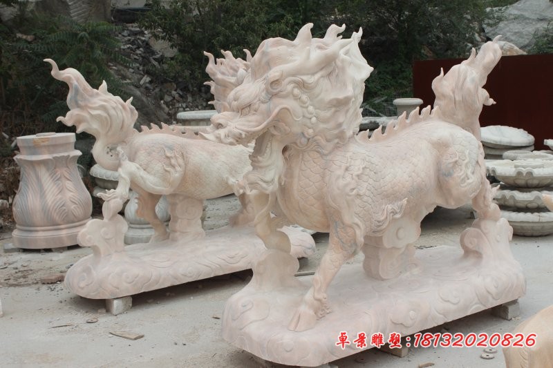 古代麒麟石雕晚霞红神兽雕塑 