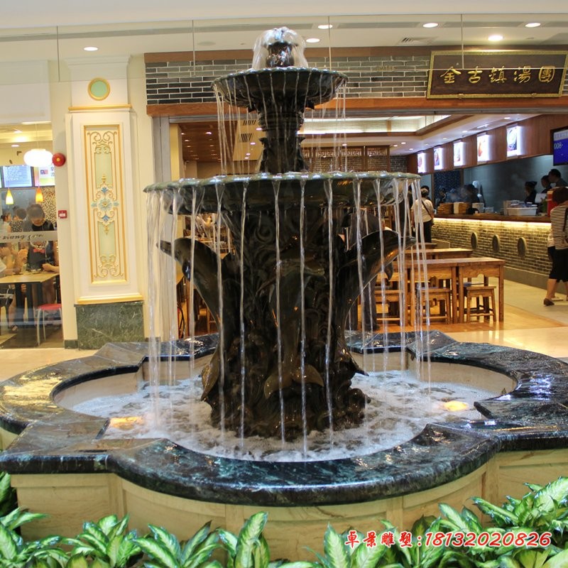 海豚喷泉石雕墨玉喷泉雕塑