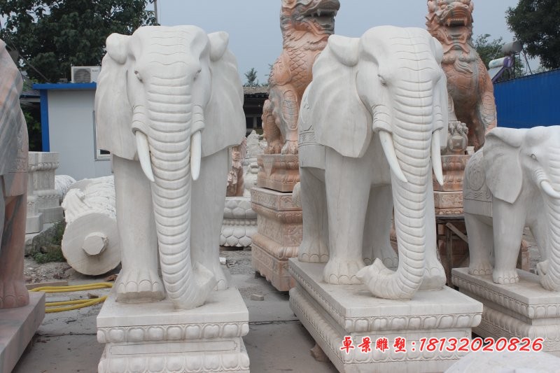 汉白玉大象石雕吉祥如意大象雕塑 