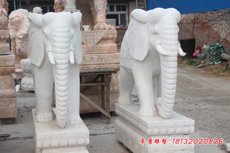 汉白玉大象石雕吉祥如意大象雕塑 
