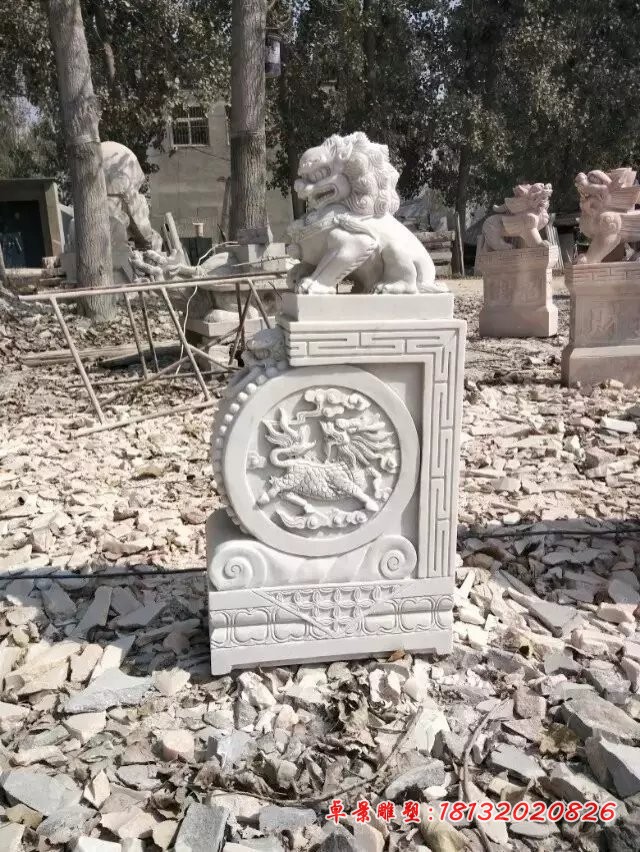 汉白玉门墩石雕狮子石抱鼓雕塑 