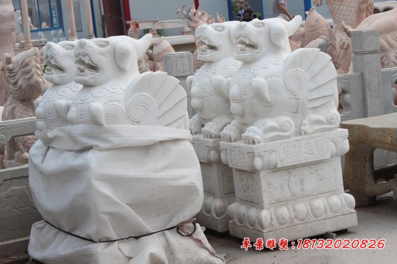 汉白玉貔貅石雕招财神兽雕塑 