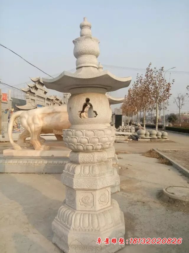 汉白玉石灯雕塑公园灯罩石雕 