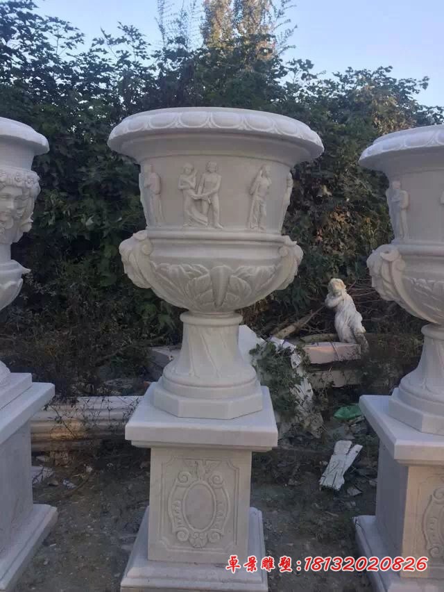 欧式花盆石雕汉白玉花盆雕塑 