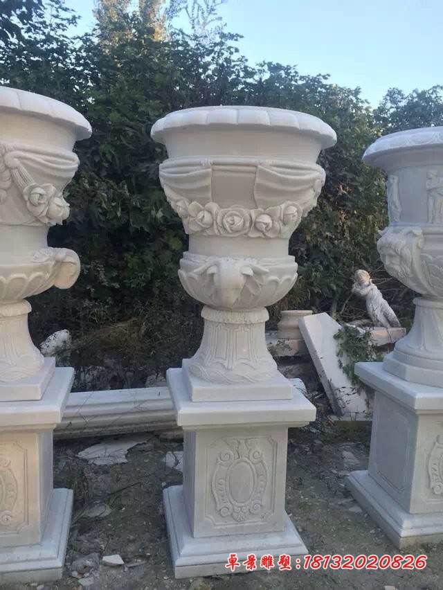 欧式花盆石雕汉白玉花盆雕塑 