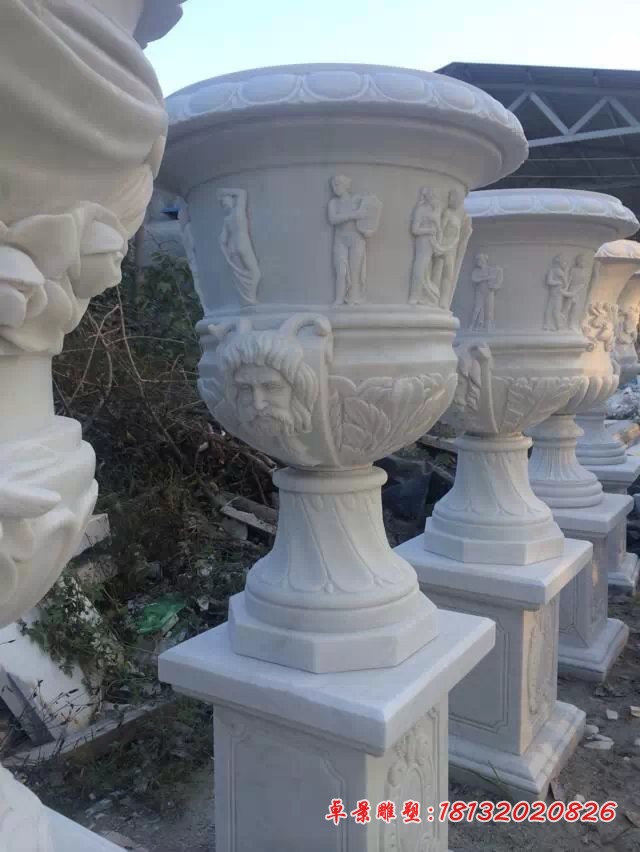 欧式花盆石雕汉白玉花盆雕塑 