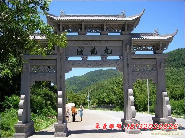 牌坊石雕大理石三门牌坊雕塑 