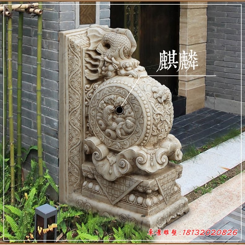 麒麟浮雕抱鼓石，镇宅石雕
