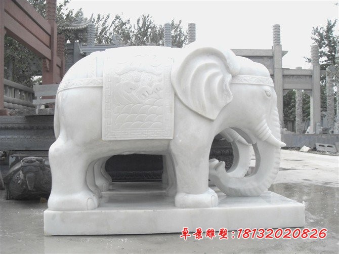 企业大象雕塑汉白玉动物石雕 
