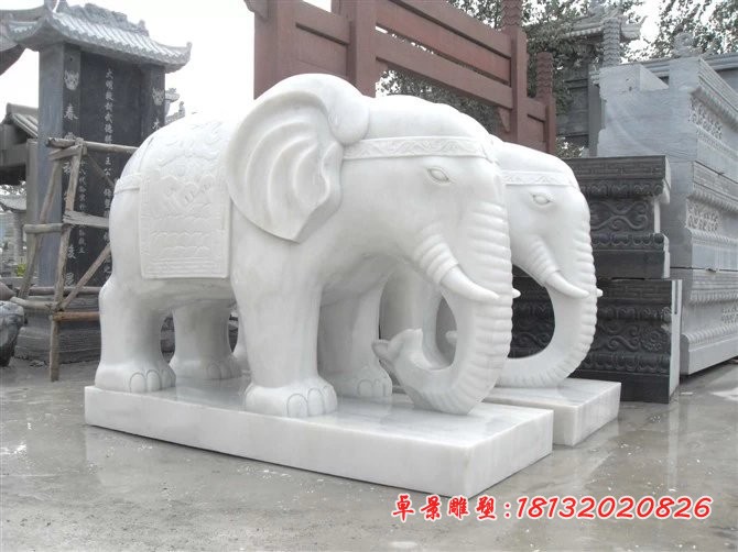 企业大象雕塑汉白玉动物石雕 