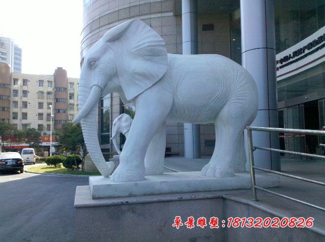 企业大象石雕汉白玉招财大象雕塑 