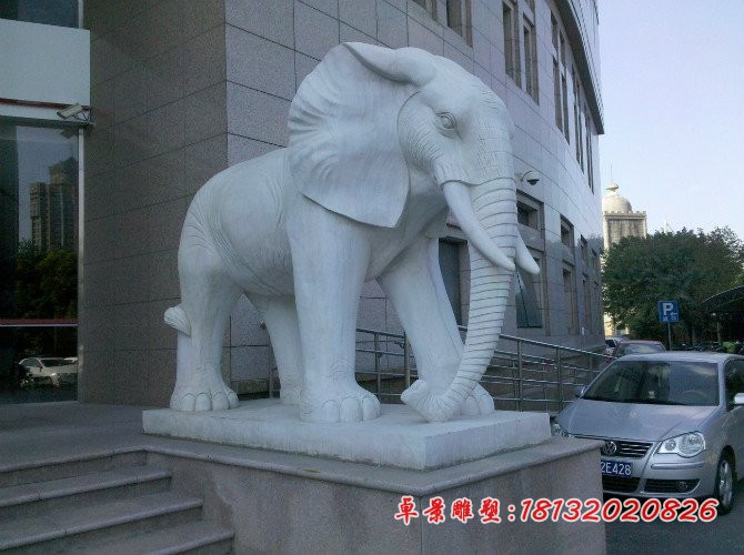 企业大象石雕汉白玉招财大象雕塑 