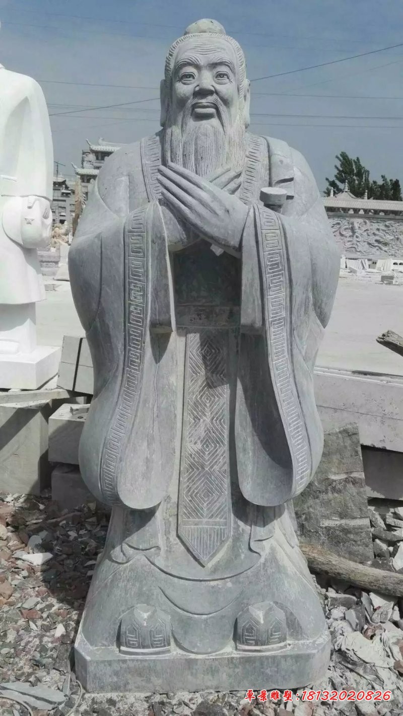 青石孔子雕塑校园名人石雕 (5)