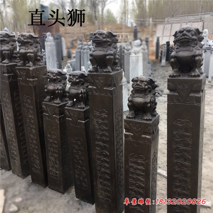 青石狮子拴马柱 公园石雕文化柱 