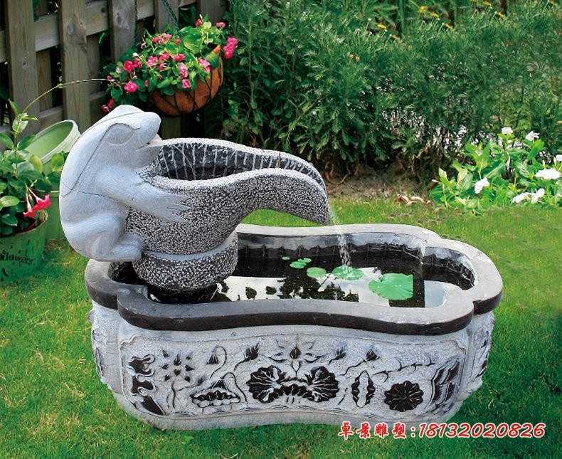 青蛙流水池鱼缸，园林景观石雕