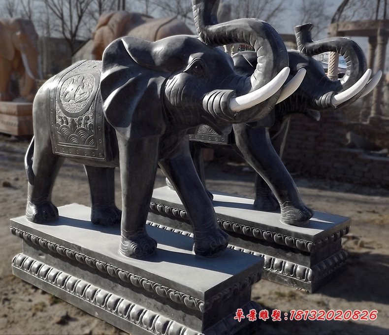 如意大象雕塑，仿古石雕大象