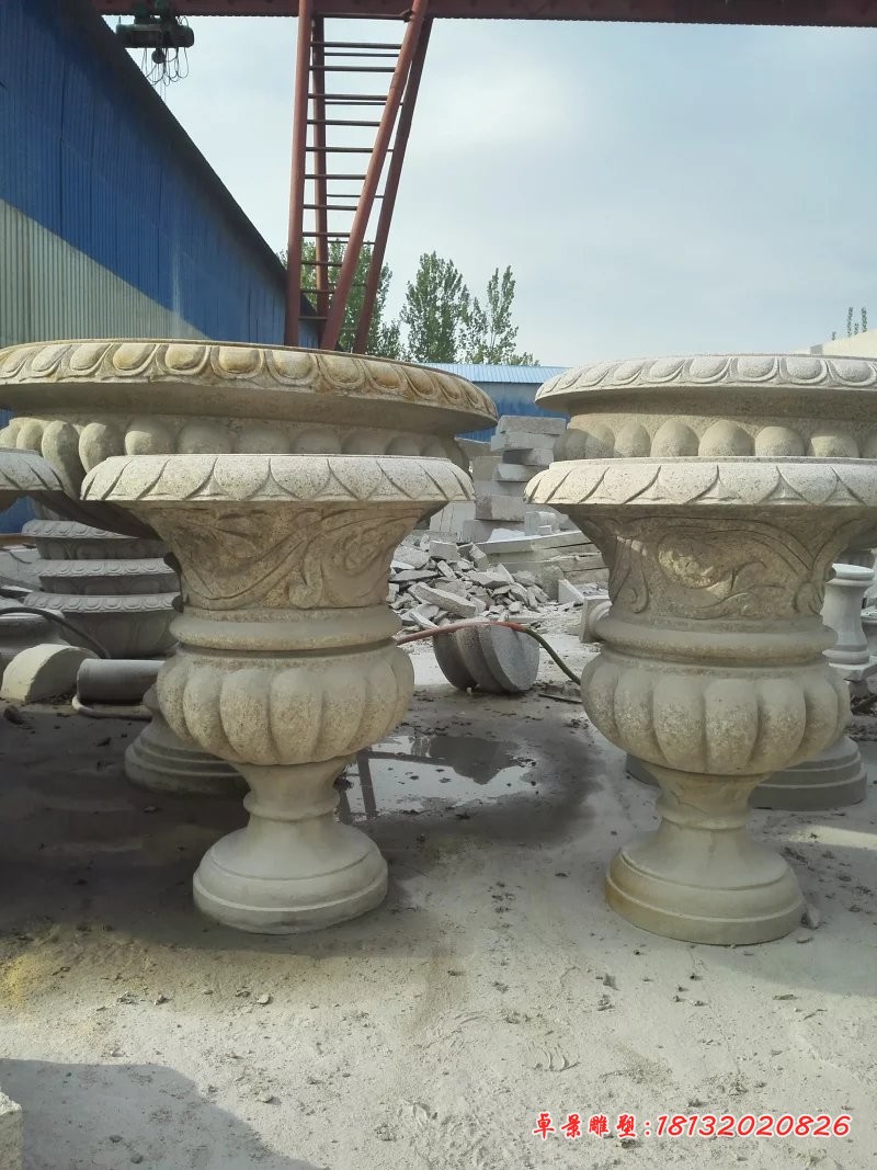 砂岩花盆石雕大理石花盆雕塑 