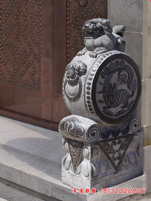 狮子青石门墩，仿古石门墩