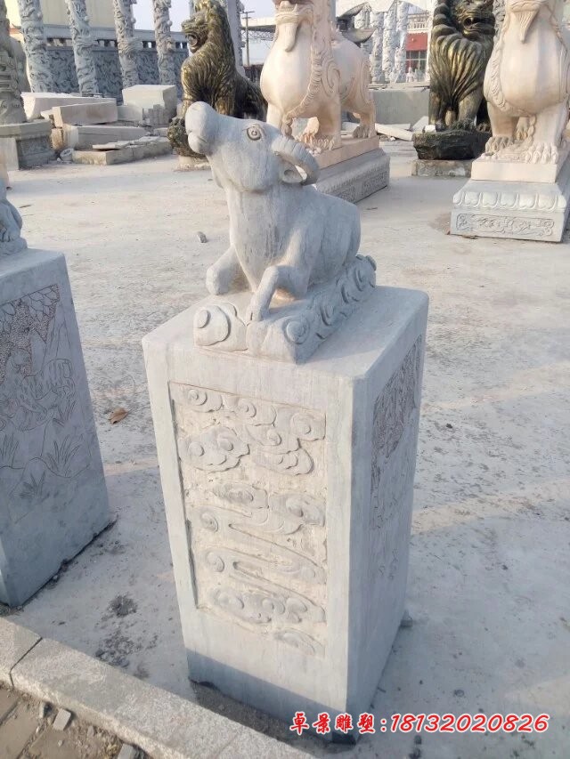 十二生肖石柱雕塑公园景观石雕 (1)