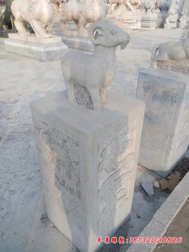 十二生肖石柱雕塑公园景观石雕 (5)