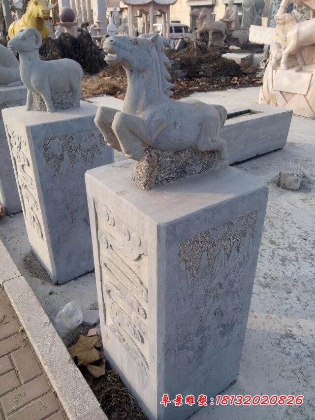 十二生肖石柱雕塑公园景观石雕 (6)