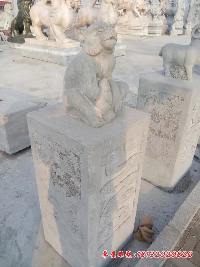 十二生肖石柱雕塑公园景观石雕 (2)