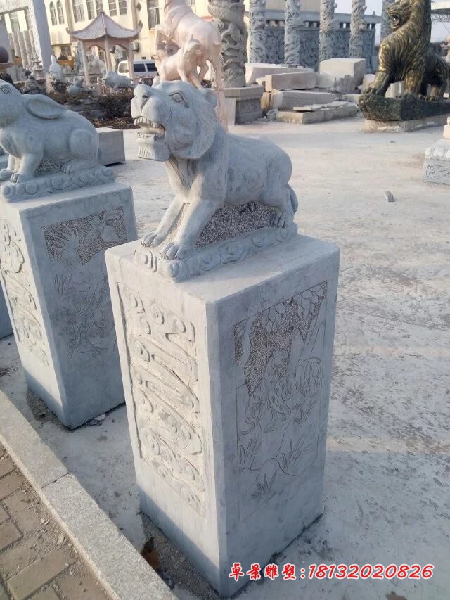 十二生肖石柱雕塑公园景观石雕 (8)