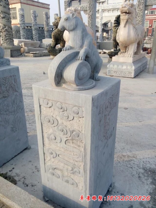 十二生肖石柱雕塑公园景观石雕 (11)