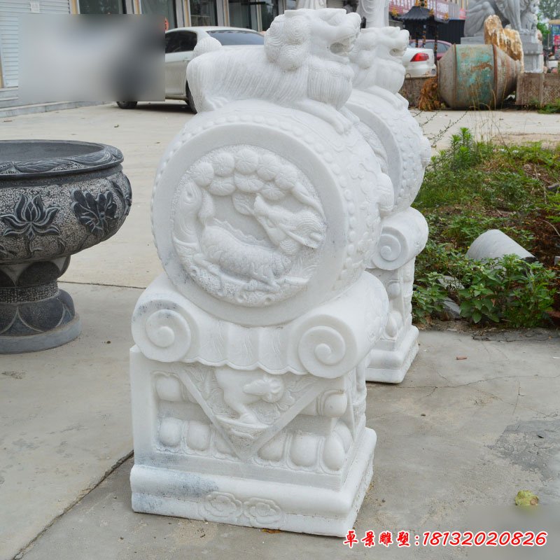 抱鼓石雕塑，汉白玉抱鼓石