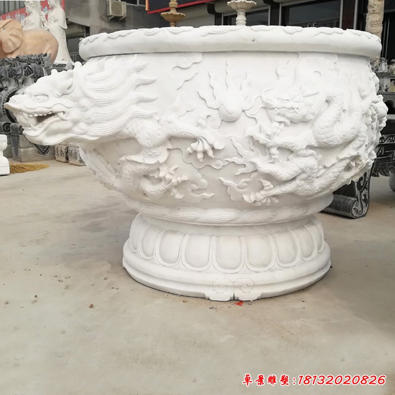 大理石龙浮雕花盆  石雕公园景观摆件 (6)