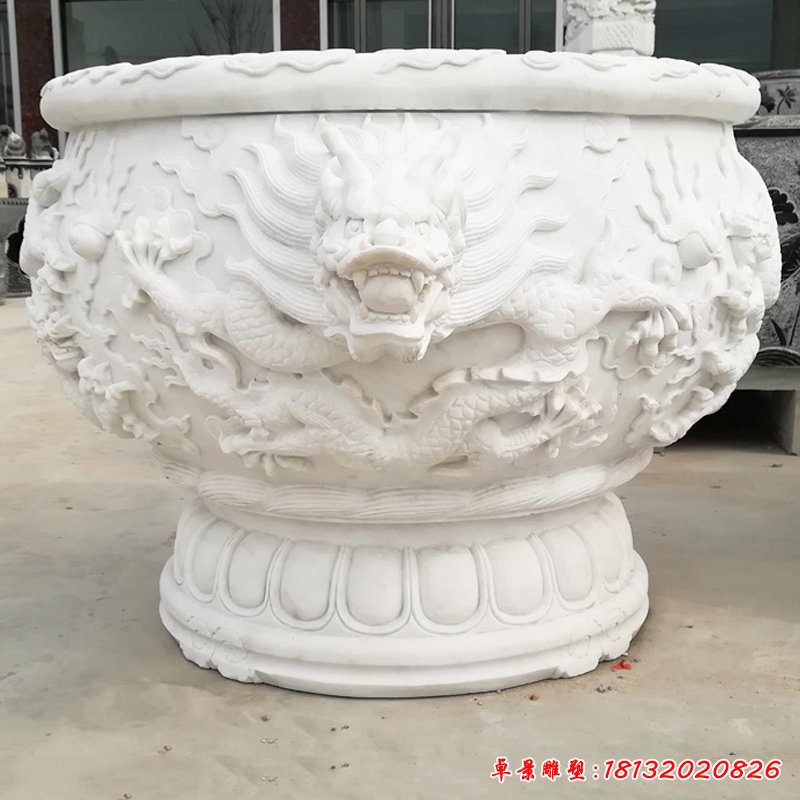 大理石龙浮雕花盆  石雕公园景观摆件 (3)