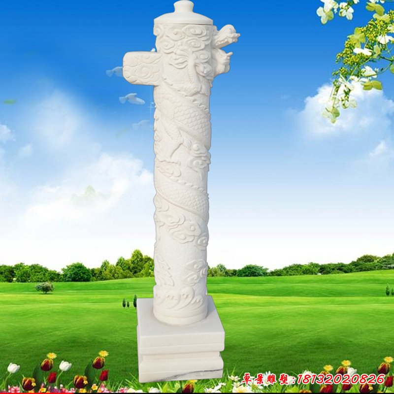 大理石降龙石柱   石雕广场景观摆件