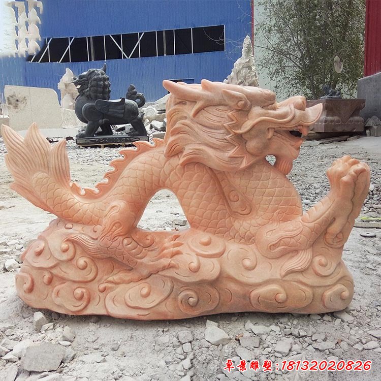晚霞红生肖龙石雕 (5)
