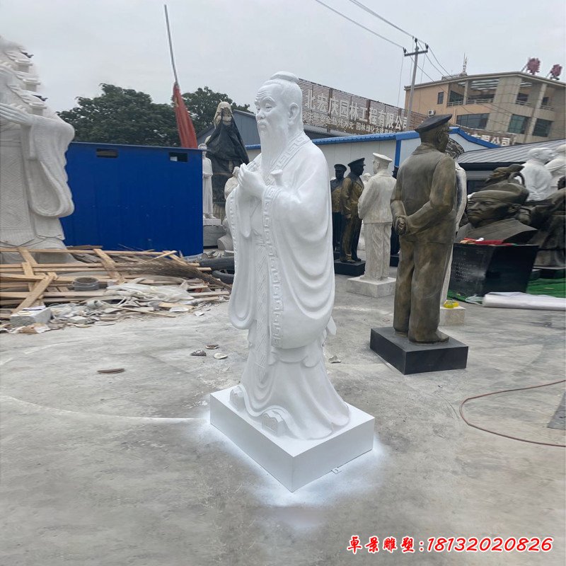 汉白玉孔子行教像雕塑 (1)
