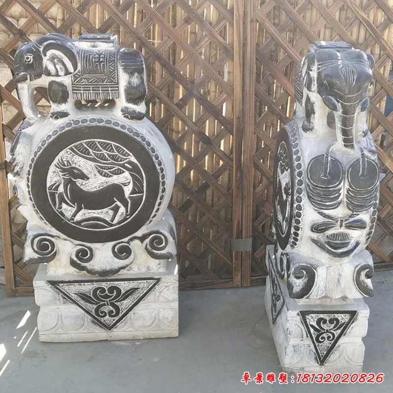 青石仿古大象门墩石雕门口镇宅抱鼓石