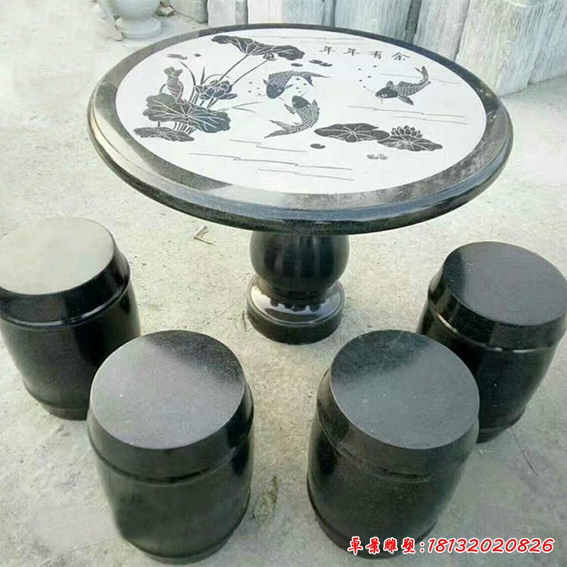 青石鲤鱼桌凳   石雕景观摆件 (2)