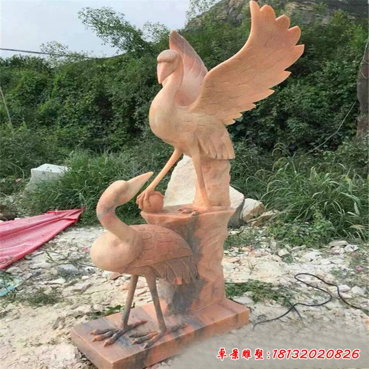 晚霞红石雕凤凰 汉白玉石雕仙鹤 楼顶镇宅吉祥鸟天鹅摆件72037