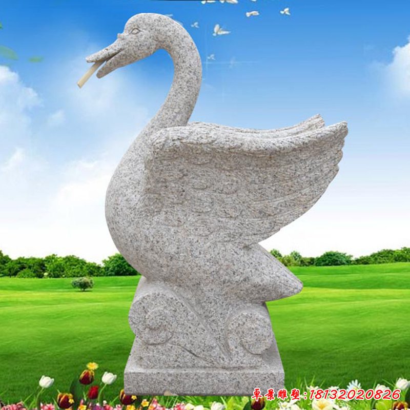 大理石天鹅   石雕公园动物摆件 (1)