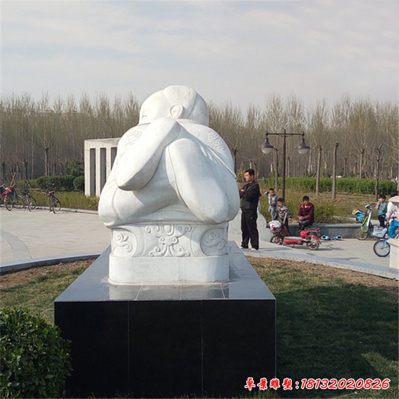 汉白玉爬行儿童   石雕广场景观摆件 (3)