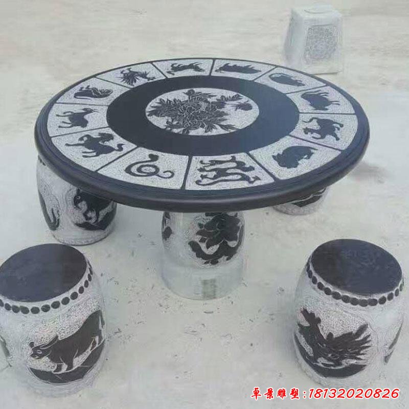 大理石花型圆桌凳  石雕公园景观雕塑 (2)